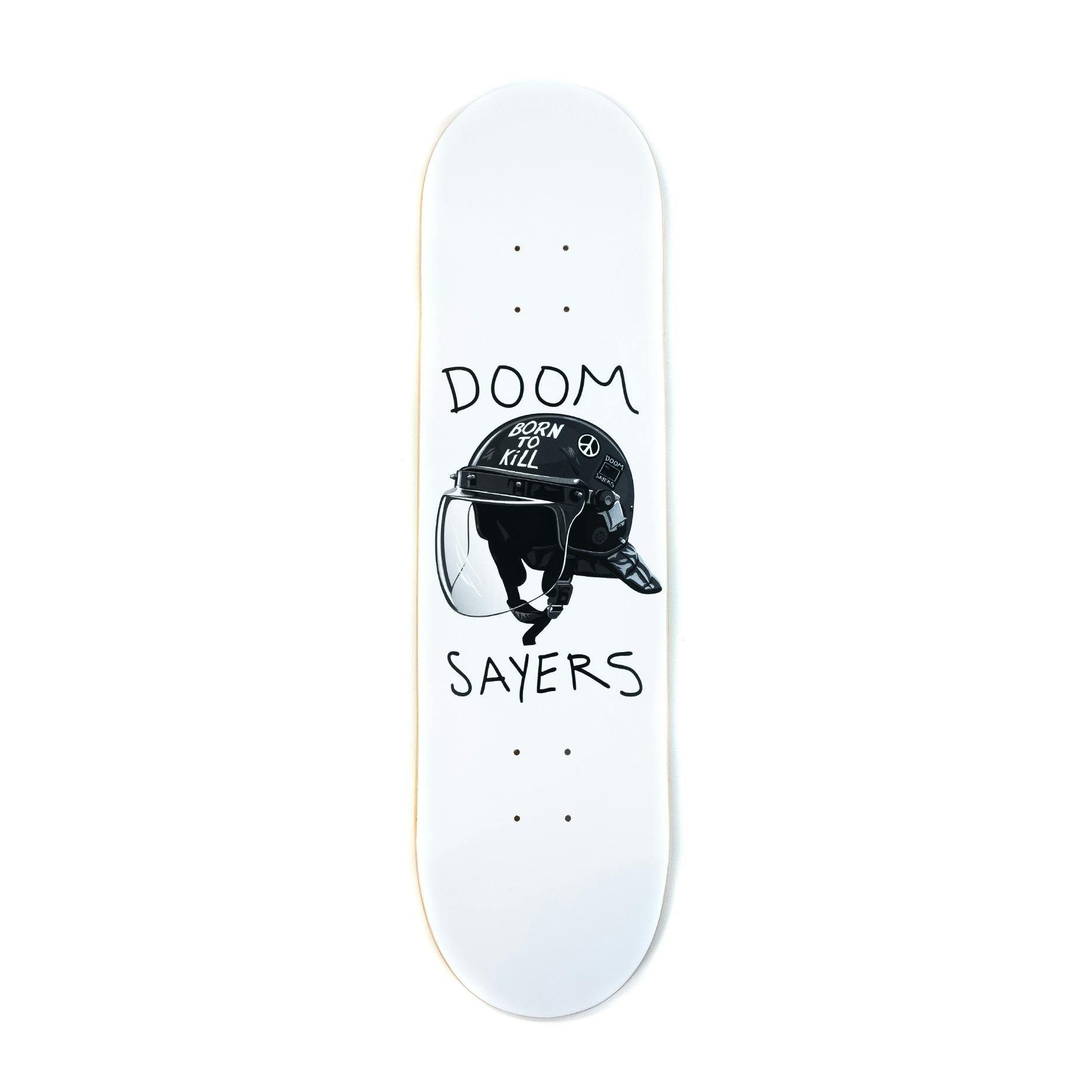 Doom Sayers Riot Helmet 8.25" Skateboard Deck - White | BOARDWORLD Store