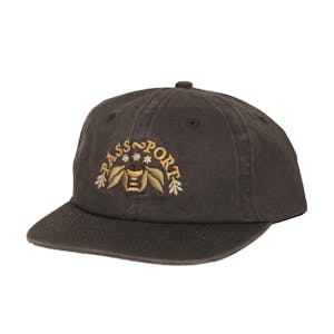 Pass~Port Arched Embroidery 6-Panel Strapback Hat - Black