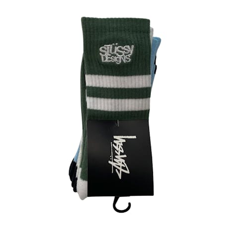 Stussy Designs Sport Socks 3-Pack - Green/Grey/Blue