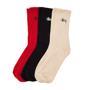 Stussy Graffiti Socks 3-Pack - Red/Cream/Black