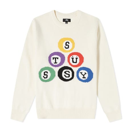 Stussy Billiard Knit Crewneck Sweater - Natural