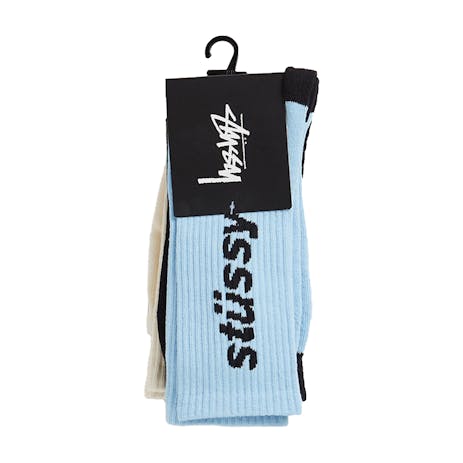 Stussy Vertical Socks 3-Pack - White/Black/Light Blue
