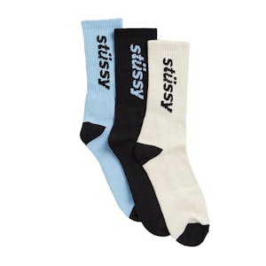 Stussy Vertical Socks 3-Pack - White/Black/Light Blue