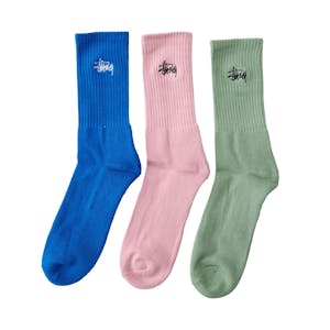 Stussy Graffiti Socks 3-Pack - Royal/Pink/Sage