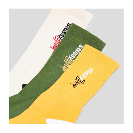 Stussy Sport Socks 3-Pack - Cream/Forest Green/Gold