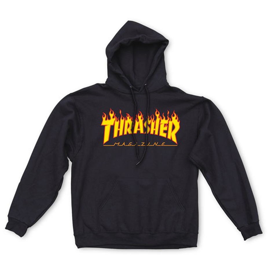 thrasher flame hoodie black