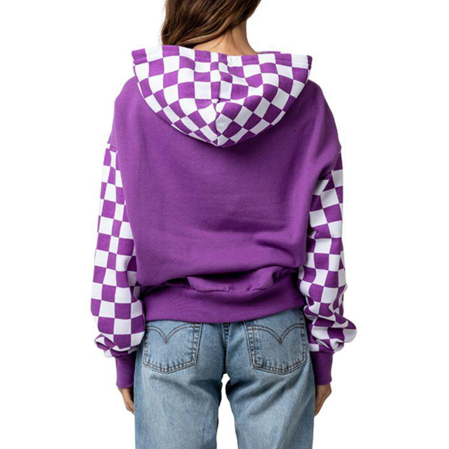 vans check sleeve cropped pullover hoodie