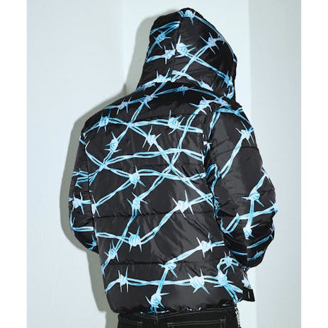 Crawling Death Barbed Wire Reversible Puffer Jacket - Black