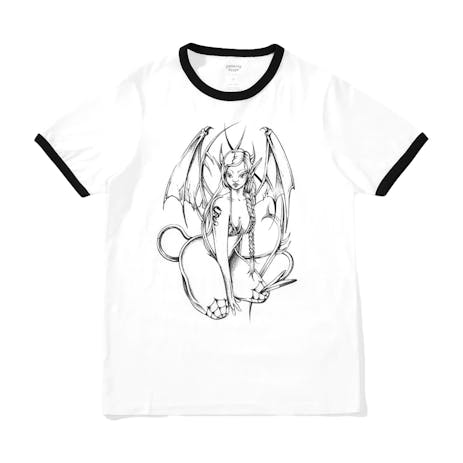 Crawling Death Dragon Girl Ringer T-Shirt - White