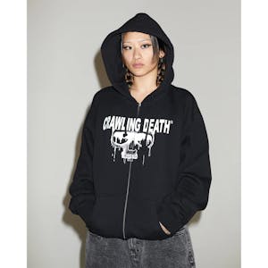 Crawling Death Drip Skull Zip Hoodie - Black