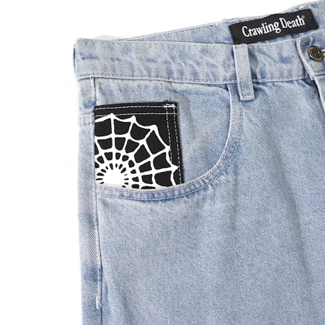 Crawling Death Web Denim Jeans - Light Blue