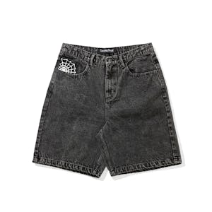 Crawling Death Web Denim Shorts - Acid Black