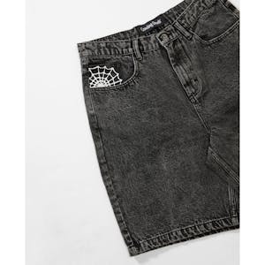 Crawling Death Web Denim Shorts - Acid Black