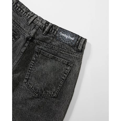 Crawling Death Web Denim Shorts - Acid Black