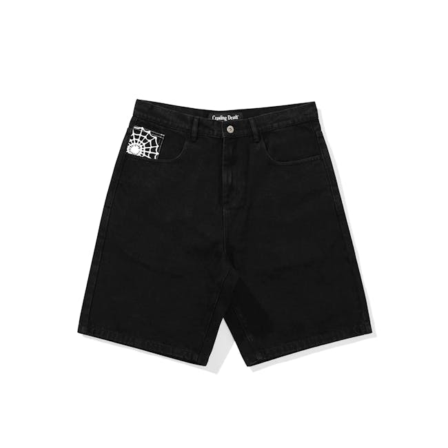 Crawling Death Web Denim Shorts - Black | BOARDWORLD Store