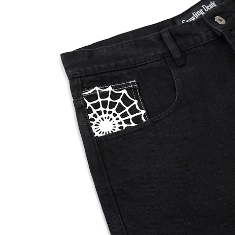 Crawling Death Web Denim Shorts - Black