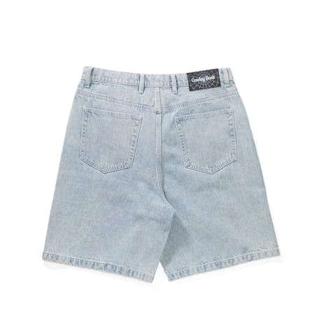 Crawling Death Web Denim Shorts - Light Blue