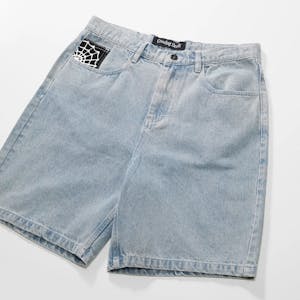 Crawling Death Web Denim Shorts - Light Blue