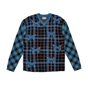 Hoddle Butterfly Plaid Knit Sweater - Blue/Black