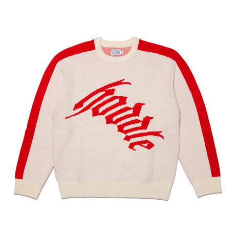 Hoddle Warped Logo Knit Sweater - Ecru/Red