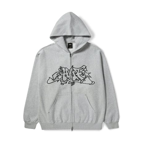 HUF Outline Full Zip Heavyweight Hoodie - Heather Grey