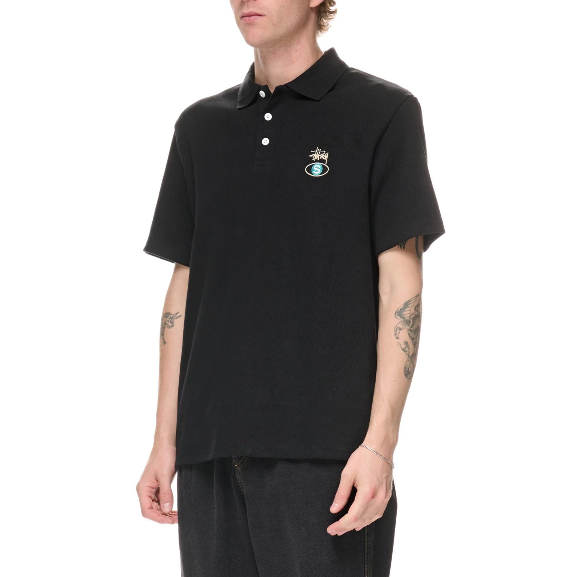 Stussy Rib Polo Shirt - Black | BOARDWORLD Store