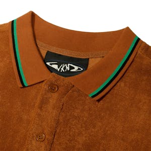 WKND Terry Long Sleeve Polo Shirt - Brown